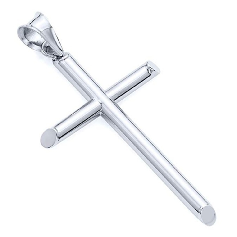 New 14K Solid White Gold Cross Pendant